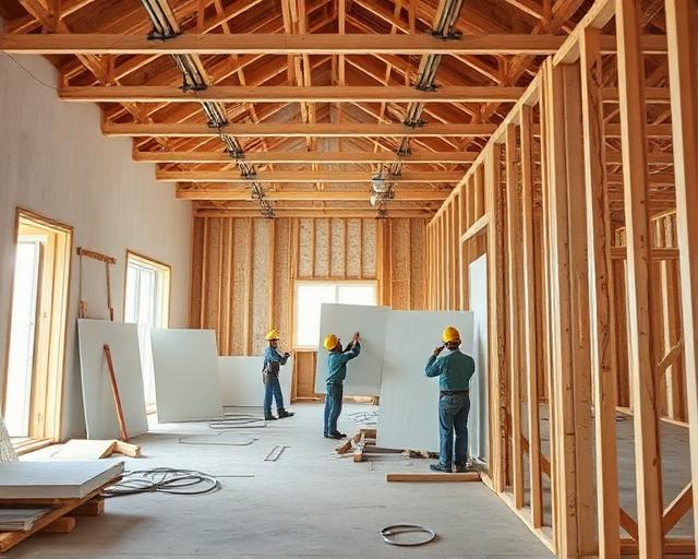 Large scale new construction drywall installation